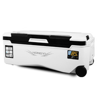 Glacière de pêche thermique portable 85L moderne à double ouverture avec roulettes, légère, résistante aux chocs et aux intempéries