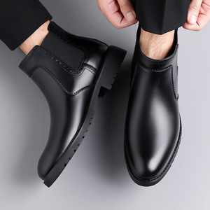 Botas Chelsea para Hombre, Punta Puntiaguda, Cuero Genuino, Forro de Microfibra, Banda Elástica, Suela de Goma Antideslizante, Otoño - Product Image 3