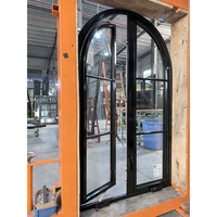 Fenêtres à battants en aluminium cintrées avec grilles pour maisons, double vitrage, fenêtre française noire à ouverture battante