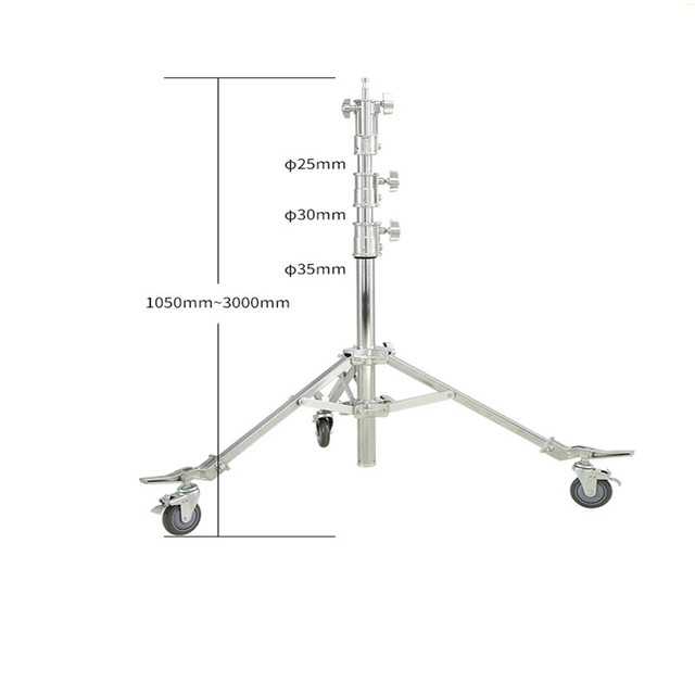 Professional Multi-functional Stainless Steel Photo Studio Camera Flash Photographic Light Stand Tripod With Wheel