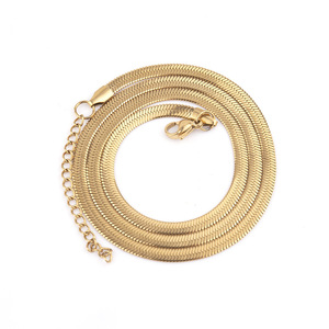 Gold Steel Colorful Stainless Steel Herringbone <b>Chain</b> Necklace Flat Smooth Snake <b>Chain</b> With <b>Extender</b> Lobster Clasp Wholesale - Product Image 1