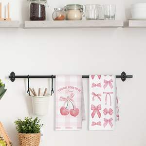 Trendy Coquette 16x24 pulgadas Pink Bow Juego de toallas de cocina Decoración de la habitación de las niñas Preppy Baño Cocina Toallas de té Decoración de fiesta Toallas - Product Image 3