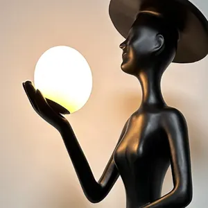 Humanoïde Statue Lumières Lumineux Perle Sculpture Lampadaire Décoration Hôtel Hall Hall Statue Grace Lady Stand Light