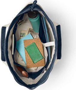 Natural Zip <b>Top</b> Canvas Tote Bag Water Repellent Base Trim Internal/External Pockets Gym & Travel Essentials Medium - Product Image 3