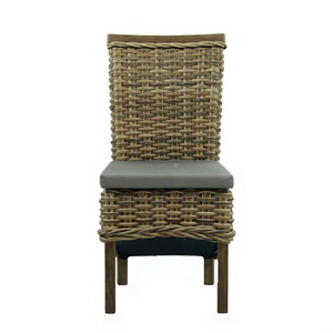 Silla de Comedor de Mimbre Sintético con Marco de Madera de Teca Antigua, Ecológica y Duradera, para Hogar, Bar o Apartamento - Product Image 1