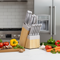 Set Pisau Dapur & Gunting 12 Buah Single-Tang 3Cr13 Stainless Steel dengan Blok Pisau & Pegangan ABS untuk Hotel dan Koki