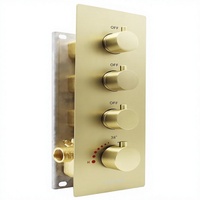 HOMEDEC Kit de robinetterie de douche thermostatique 3 fonctions en cuivre, finition or brossé, contrôle du débit et du volume à 3 voies, douche verticale