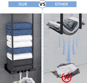 Adjustable Wall Mounted Towel Rack Retractable Bathroom Towel Holder Multi Layer Black Metal <b>Bath</b> Towel Storage <b>Shelf</b> with Hook - Product Image 3