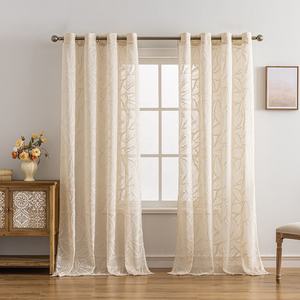 Rideaux <span class=keywords><strong>et</strong></span> draperies à œillets modernes en jacquard gaufré cachemire <span class=keywords><strong>beige</strong></span> <span class=keywords><strong>taupe</strong></span> pour salon, collection 2026, vente en gros, Amérique du Nord - Product Image 1