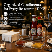 Ensemble d'organisateurs de condiments en acrylique usiné CNC sur mesure avec support de serviettes perforé et plateau à sauces