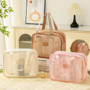 Bolsa de Maquillaje Portátil Multifuncional de Gran Capacidad, Nueva Bolsa de Aseo de Viaje con Cierre y Malla Hueca Personalizable - Product Image 4