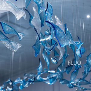 Tư nhân nơi cư trú nghệ thuật acrylic màu xanh vẫy pha lê Ribbon đèn chùm - Product Image 2