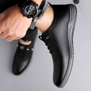 Chaussures de conduite en cuir pour hommes, bout rond, à lacets, semelle en caoutchouc respirante, chaussures décontractées de printemps - Product Image 4