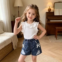 Vêtements pour enfants de 4 à 7 ans, vente en gros, ensemble de vêtements pour filles, chemise et pantalon en 2 pièces, vêtements d'été pour filles