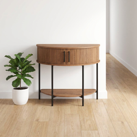 Table console au design unique avec motif ondulé, tiroirs de rangement, style bois brun, panneau demi-lune pour salon, hôtel