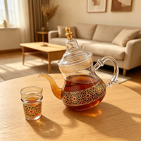 Ensemble de thé en mosaïque marocaine de style bohème, écologique et exquis, théière et tasses en verre peintes à la main, pour un cadeau de mariage ou du Ramadan