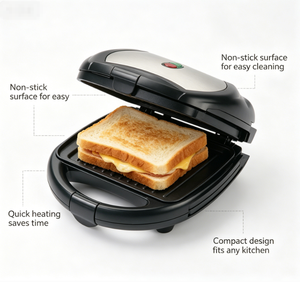 <span class=keywords><strong>Sandwichera</strong></span> Antiadherente de 750W con Placas Triangulares, Carcasa Fría al Tacto, Indicadores de Encendido, Almacenamiento Compacto para un Desayuno Rápido - Product Image 3