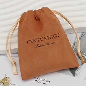 Pochette à bijoux en daim marron, sacs d'emballage à bijoux avec cordon de serrage, sac à bijoux de luxe avec logo personnalisé imprimé - Product Image 1