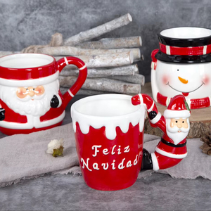HAPPY GO Tema navideño Tazas de cerámica Juegos de tazas Diseño moderno de dibujos animados Accesorios para el hogar para una colección completa de vajilla - Product Image 1