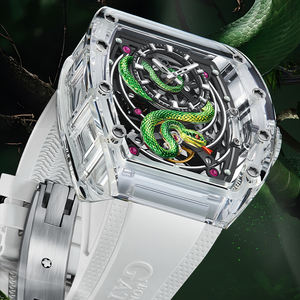 BONEST GATTI メンズ 自動巻き腕時計 防水 サファイア 夜光 スケルトン スネークダイヤル トノー型 機械式腕時計 - Product Image 1