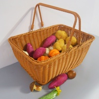 Panier de courses portable en rotin synthétique, tressé à la main, avec cadre en fer renforcé, style INS, en plastique PVC, ovale, pour légumes, PENG