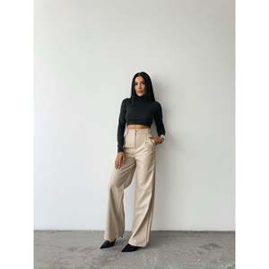 Pantalones Palazzo de Cuero de Cintura Alta, Cintura Elástica, Transpirables, Color Piedra, Estilo Cargo, Corte Ancho, Lavado de Color, Elásticos - Product Image 2