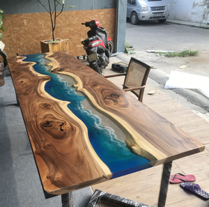 Plateau de table de restaurant design pour maisons modernes, mobilier sur mesure en résine époxy et bois massif - Product Image 6