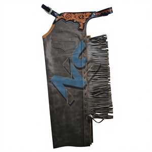 Pantalones de Cuero Profesionales para Montar a Caballo Estilo Western, Largos, Negros, con Cierre de Botones y Flecos, para Uso Unisex - Product Image 1