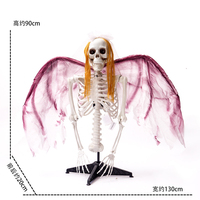 Décor d'ange squelette électrique Halloween avec ailes battantes avec capteur de mouvement