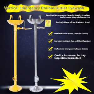 Estación de Lavaojos de Emergencia de Doble Boquilla, Acero Inoxidable 304, Montaje Vertical en Pedestal, Resistente a Ácidos y Álcalis, Seguridad para Laboratorios - Product Image 3
