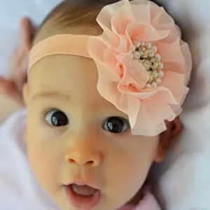10cm Handmade DIY Chiffon Flower With Rhinestone/Pearl Hair Accessory Chiffon Shabby Flower Hairband Headwrap For Baby Girls