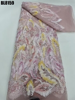 Tissu en dentelle brodée de perles et de sequins, maille élégante, 5 yards, export Uruguay, pour robes de mariée et de soirée