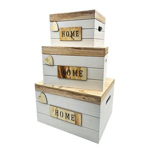 Ensemble de 3 boîtes de rangement en bois blanches empilables avec couvercles et poignées, boîte décorative pour la maison, pour l'organisation du salon et de la chambre - Product Image 1