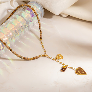 Cadena de Clavícula con Cuentas, Colgante de Corazón de Acero Inoxidable, Collar de Otoño Invierno, Accesorio de Moda de Lujo Ligero - Product Image 4