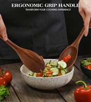 2 Cuillères de cuisine en bois d'acacia naturel, grandes cuillères de service, résistantes à la chaleur, durables, antiadhésives, design classique pour la rentrée scolaire
