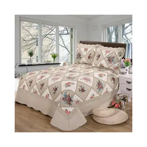Luxury Quilt Bedding Set Polyester Microfiber Floral Bedspread Set Bed Cover 3pcs