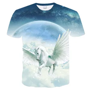 T-shirt estival, imprimé avec motif de cheval dans le ciel