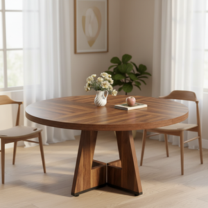 <span class=keywords><strong>Tavolo</strong></span> da Pranzo Rotondo in Legno Rustico <span class=keywords><strong>Marrone</strong></span>, Stile Fattoria per Sala da Pranzo - Product Image 2