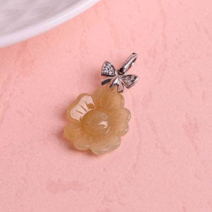 Colgante de Flor de Jade Amarillo Natural HKJA, Plata de Ley 925, Colgante de Margarita con Lazo, Joyería de Piedras Preciosas para Mujer - Product Image 1
