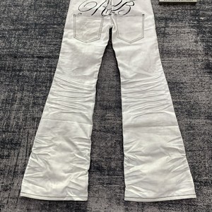 DENIMGUYS Jeans évasés à pattes évasées en toile cirée pour <span class=keywords><strong>homme</strong></span> avec logo imprimé en sérigraphie personnalisé, style streetwear vintage, effet 3D, effet vieilli - Product Image 6