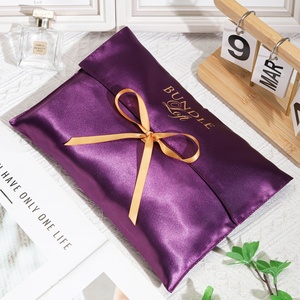 Luxury Satin Flap Jewelry Cosmetics Gift Envelope Pouch Custom Logo Printed Silk Satin Dust Lingerie Hair <b>Extension</b> Bag - Product Image 3