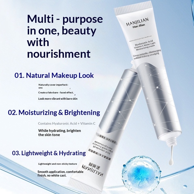 Hyaluronic Acid Vitamin C Tone-Up Cream Day Use All Skin Types Genuine Lightweight Natural Brightening No Artificial Whiteness