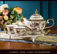 15PCS Set Kopi Bone China Motif Bunga Biru Eropa untuk 6 Orang, Keramik Elegan dengan Lis Emas, Minimalis Modern