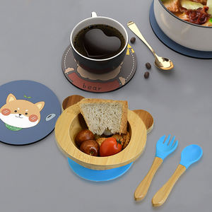 Ensemble de <span class=keywords><strong>vaisselle</strong></span> en bambou biodégradable en forme de Panda pour enfants, bol à aspiration en bois avec cuillère à aspiration en Silicone, fourchette - Product Image 3