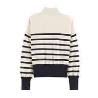 MYST&ZA Damenmode 2026 Herbst Neuerscheinung: Stilvoller, Eleganter, Schlichter, Vielseitiger Reißverschluss-Streifenstrickpullover 536032