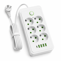 Multiprise industrielle UE personnalisable avec logo, 10A, en cuivre, 6 prises, 4 ports USB de charge, 1 port Type C, interrupteur principal, pour configuration de jeu