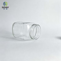 Pot en verre transparent à coins carrés de 330 ml, récipient transparent à col fileté pour confiture, miel, cornichons, stockage alimentaire en cuisine