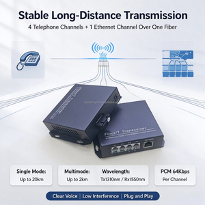 ตัวแปลงโทรศัพท์ PCM 4 พอร์ตเป็นไฟเบอร์ พร้อมตัวรับส่งสัญญาณไฟเบอร์/T รองรับอีเธอร์เน็ต 10/100Mbps SMF SC ระยะ 20 กม. ตัวแปลงโทรศัพท์ผ่านไฟเบอร์ - Product Image 2