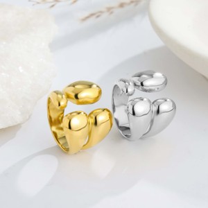 Anillo Abierto de Lujo con Diseño de Lágrima Pulida, Estilo Minimalista en Oro y Plata, de Primera Calidad, Ideal para el Día a Día, Citas y Fiestas - Product Image 1