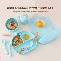 Ensemble de vaisselle pour bébé en silicone, assiette divisée, bol, bavoir, ustensiles de repas pour nourrissons